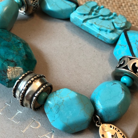 Classic! Silpada Chunky Turquoise Bead Stretch Bracelet 925 Sterling Silver - Picture 2 of 4
